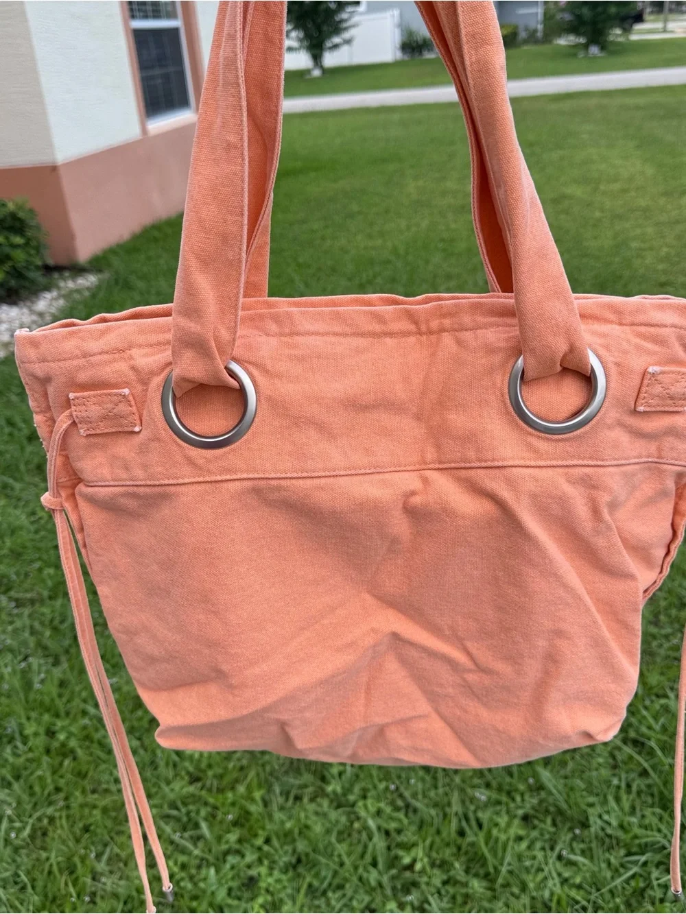 PINK Victoria's Secret Cantaloupe Flat Bottom Canvas Tote NWT